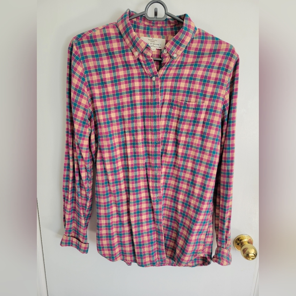 Trovato Plaid Flannel top in pastels